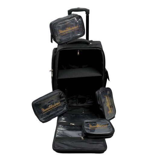 Beautilicious professional black vanity trolly bag with spacious storage