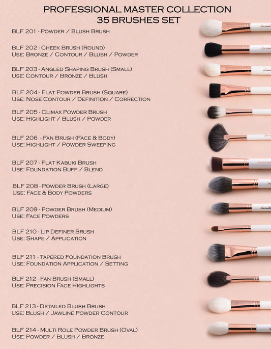 Beautilicious Master Collection 35 makeup brushes for flawless application with travel pouch