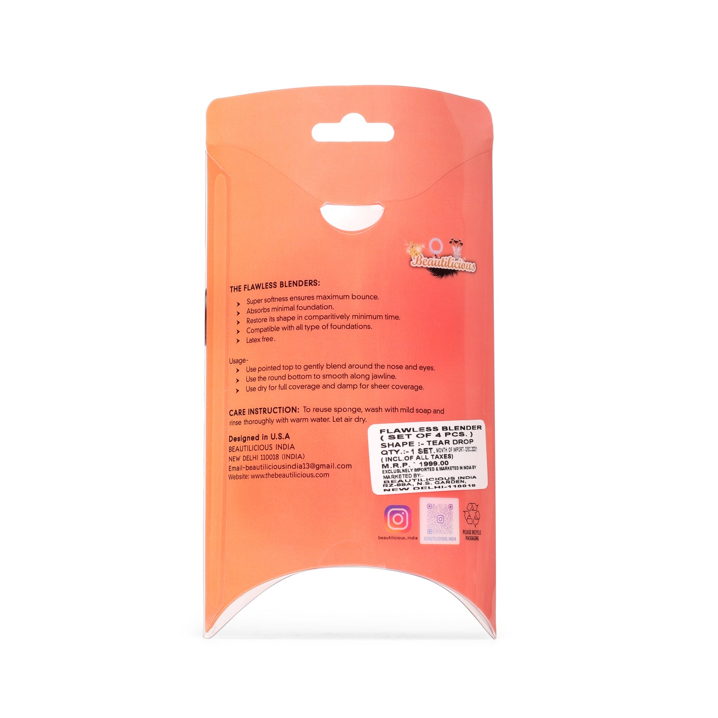 Beautilicious 4 pink teardrop beauty blenders