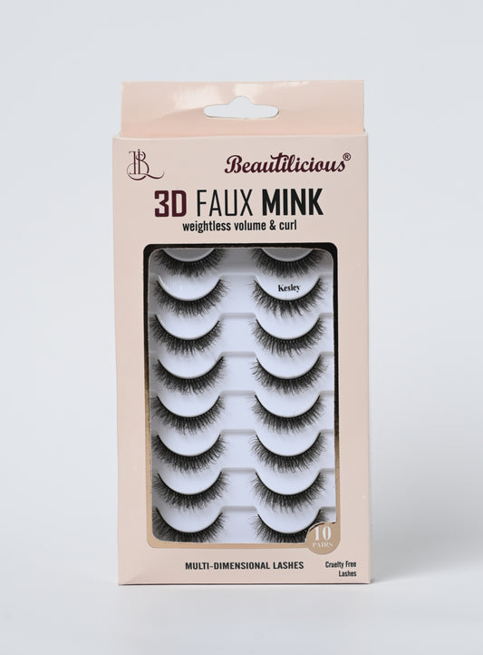 3D FAUX MINK LASHES: KESLEY (10 PAIRS)