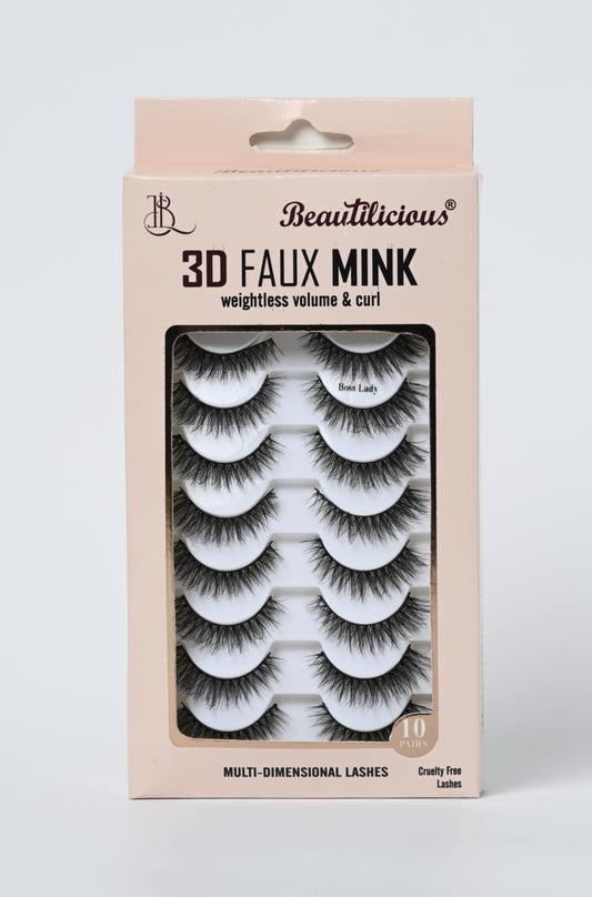 3D FAUX MINK LASHES: BOSS LADY (10 PAIRS)