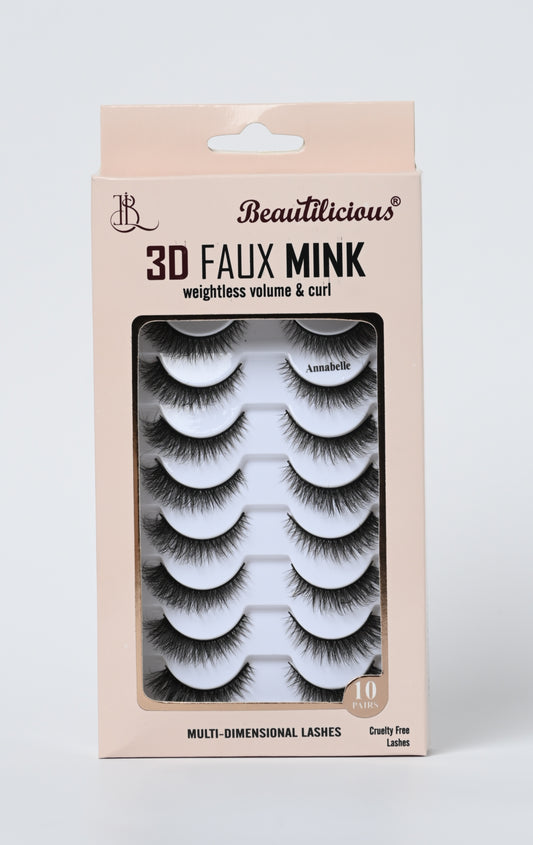 3D FAUX MINK LASHES: ANNABELLE (10 PAIRS)