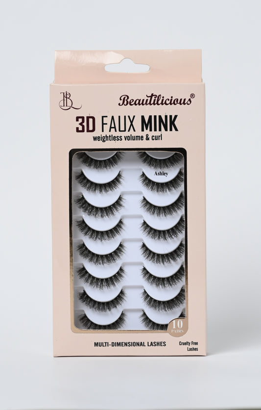 3D FAUX MINK LASHES: ASHLEY (10 PAIRS)