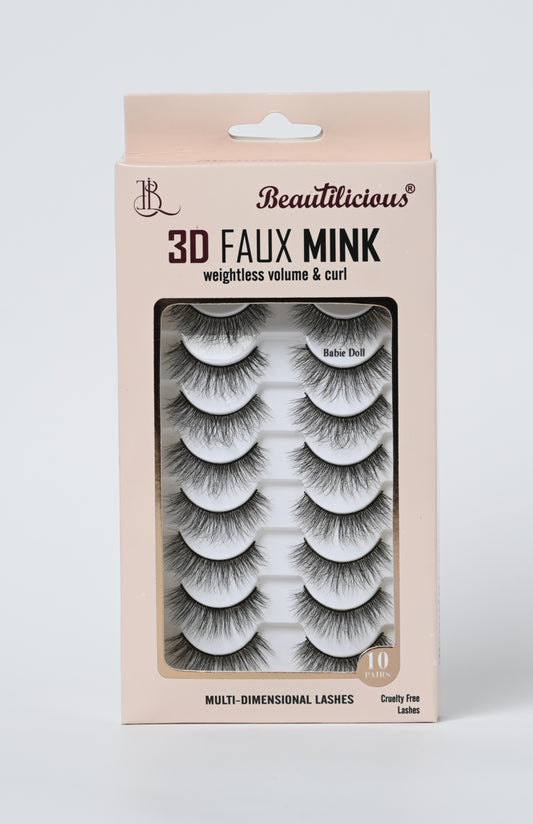 3D FAUX MINK LASHES: BABIE DOLL (10 PAIRS)