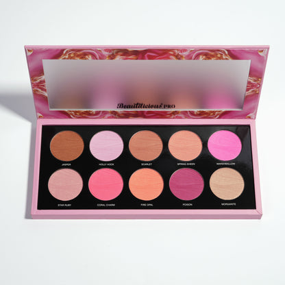 Professional Beautilicious blush palette with soft matte and shimmer shades for radiant cheeks