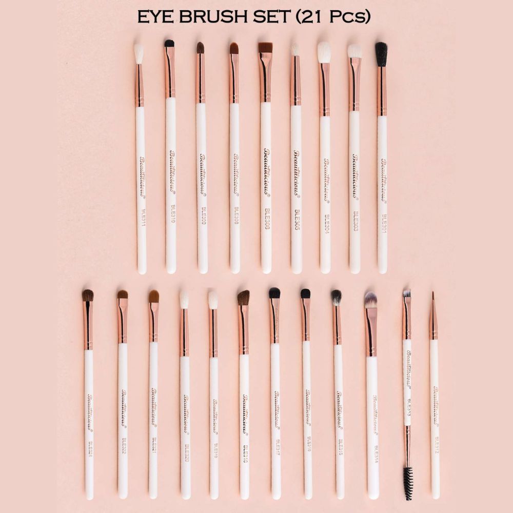 Beautilicious 21-piece eye brush set with pink glam glittery pouch