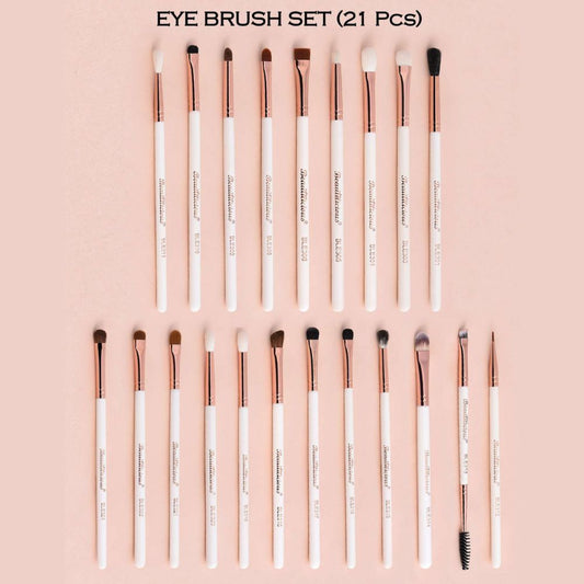 Beautilicious 21-piece eye brush set with pink glam glittery pouch