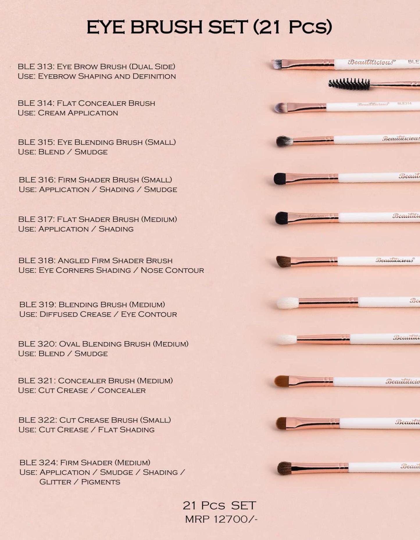 Beautilicious 21-piece eye brush collection for flawless blending and defining