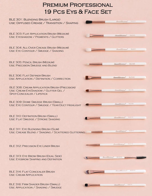 Brush Begin Beauty Essentials - 19 Pcs. Eye & Face Set