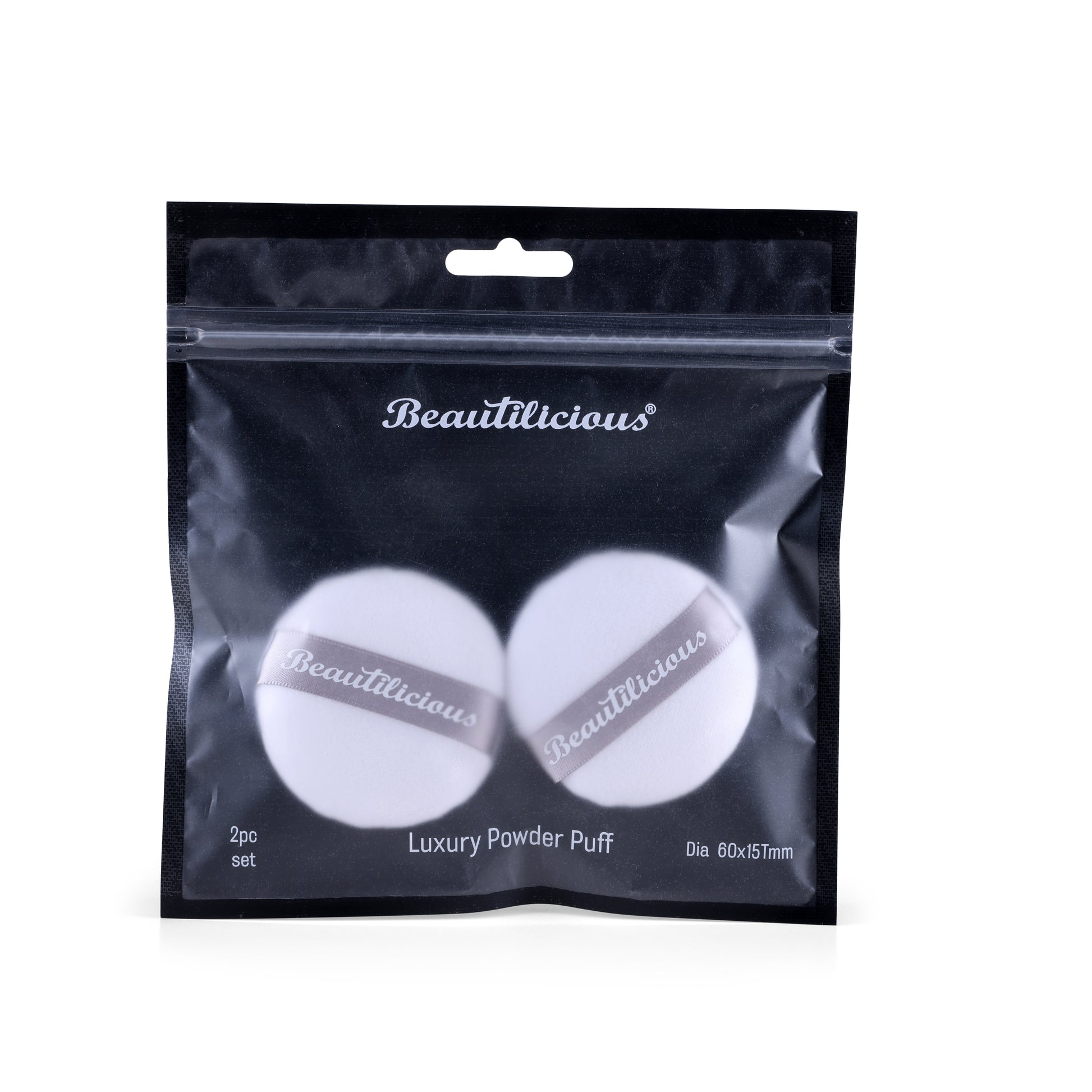 Beautilicious medium round white luxury powder puff for smooth makeup application