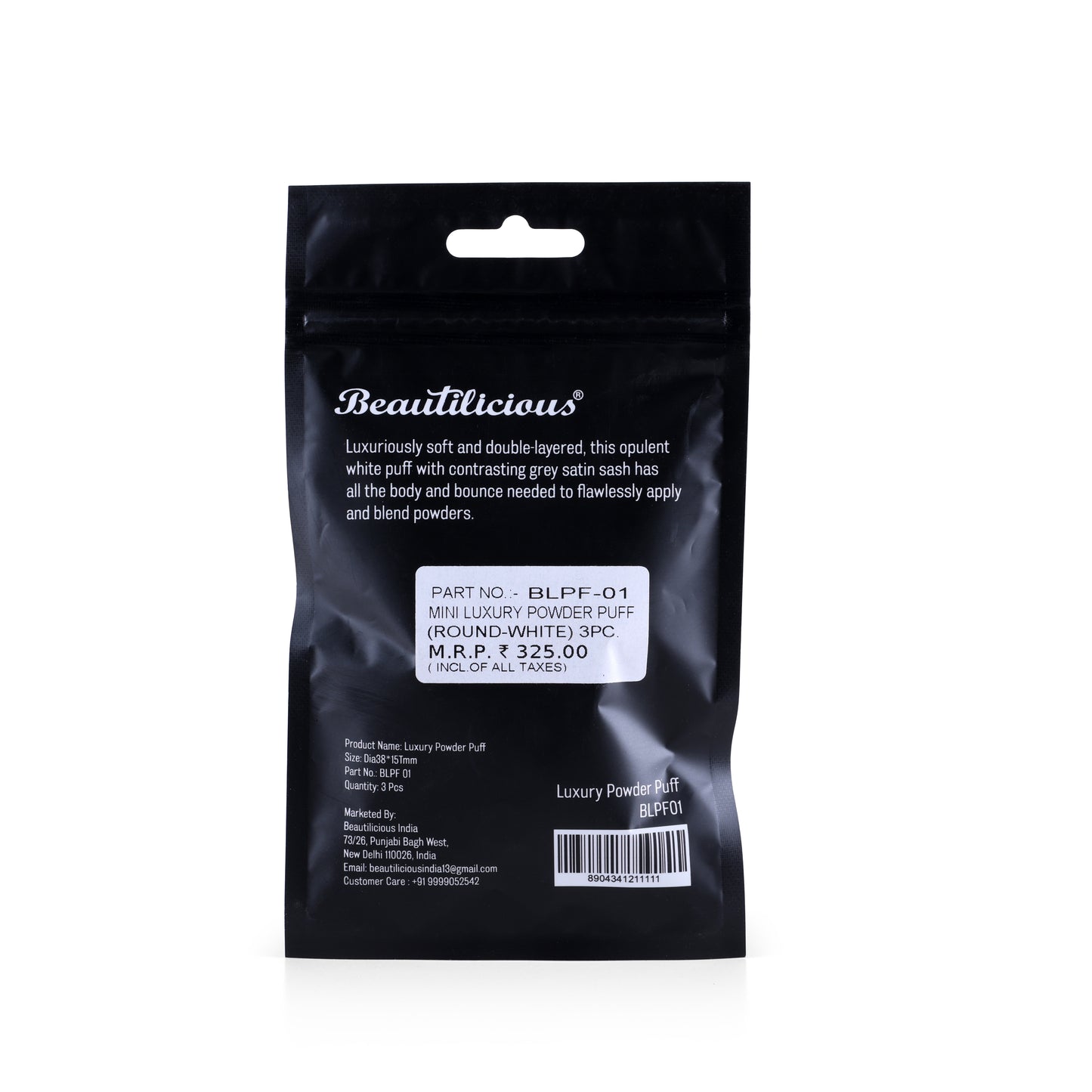 Beautilicious Mini Luxury Powder Puff in white