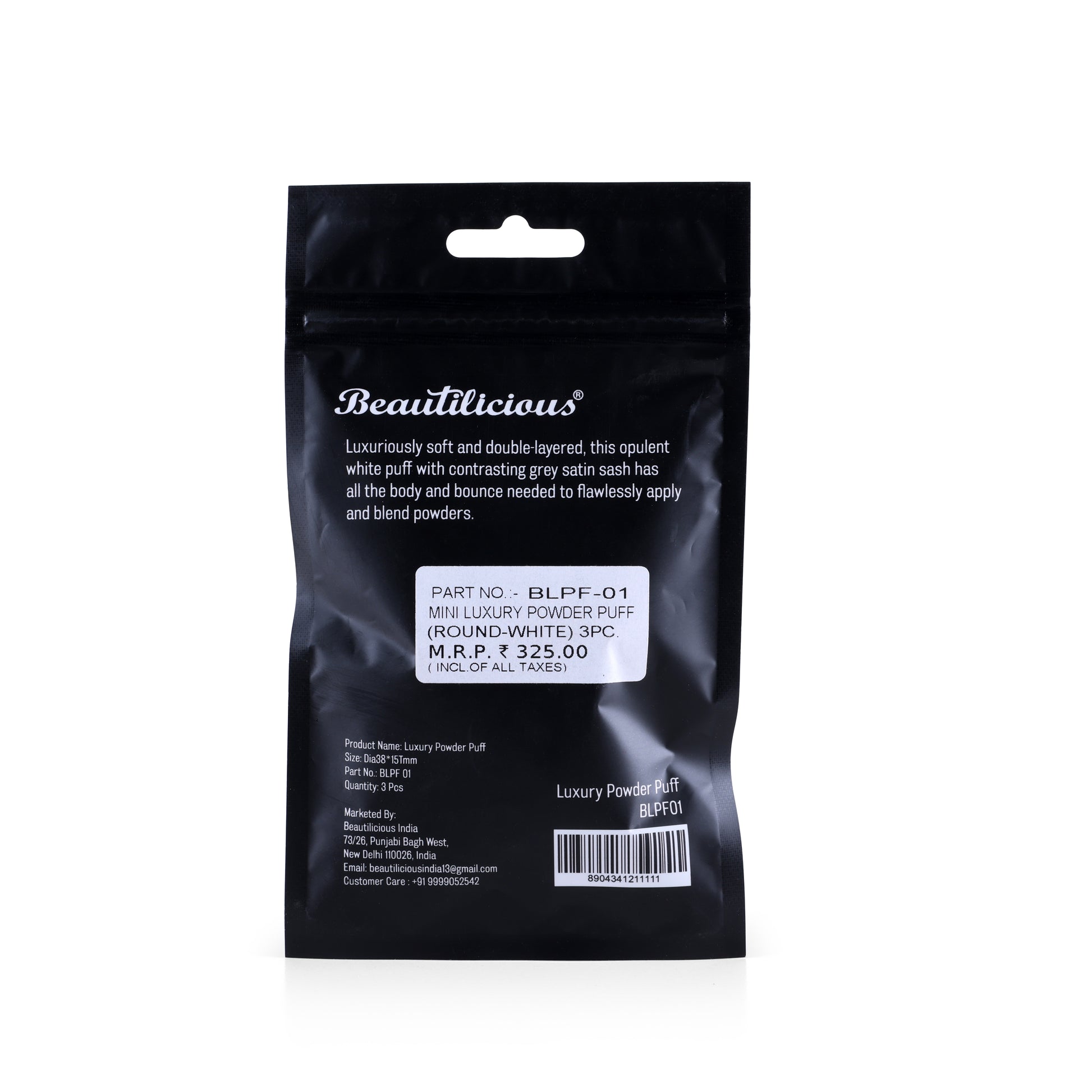 Beautilicious Mini Luxury Powder Puff in white