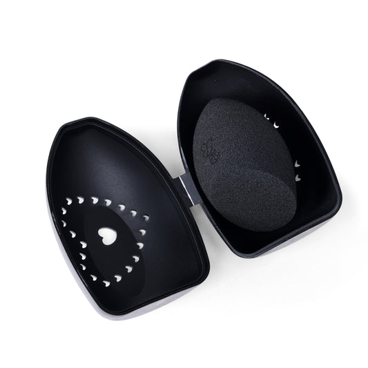 Beautilicious Bake Cut Black Blender, latex-free, airbrushed finish makeup sponge with protective travel case